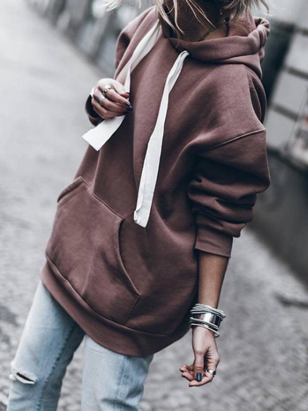 Women's Hoodies Loose Pocket Long Sleeve Hoodie - Hoodies - INS | Online Fashion Free Shipping Clothing, Dresses, Tops, Shoes - 10/11/2021 - 20-30 - color-brown