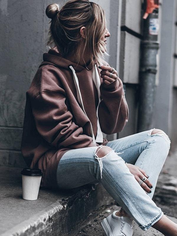 Women's Hoodies Loose Pocket Long Sleeve Hoodie - Hoodies - INS | Online Fashion Free Shipping Clothing, Dresses, Tops, Shoes - 10/11/2021 - 20-30 - color-brown