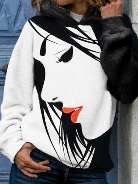 Women's Hoodies Loose Pullover Portrait Print Long Sleeve Hoody - Hoodies - INS | Online Fashion Free Shipping Clothing, Dresses, Tops, Shoes - 20-30 - 25/10/2021 - color-black