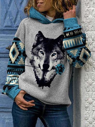 Women's Hoodies Loose Wolf Head Print Long Sleeve Hoodies - Hoodies - INS | Online Fashion Free Shipping Clothing, Dresses, Tops, Shoes - 01/09/2021 - 20-30 - Category_Hoodies