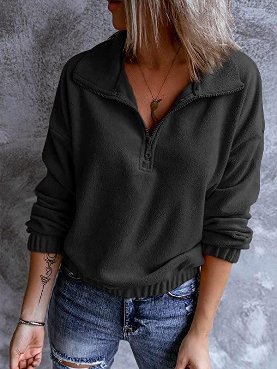 Women's Hoodies Polar Fleece Stand Collar Zipper Long Sleeves Hoodie - Hoodies - INS | Online Fashion Free Shipping Clothing, Dresses, Tops, Shoes - 08/10/2021 - 20-30 - color-black