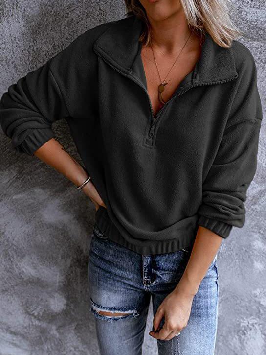 Women's Hoodies Polar Fleece Stand Collar Zipper Long Sleeves Hoodie - Hoodies - INS | Online Fashion Free Shipping Clothing, Dresses, Tops, Shoes - 08/10/2021 - 20-30 - color-black