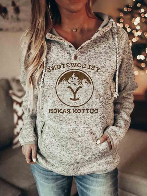 Women's Hoodies Printed Pocket Button Drawstring Long Sleeve Hoodie - Hoodies - Instastyled | Online Fashion Free Shipping Clothing, Dresses, Tops, Shoes - 25/12/2021 - 30-40 - color-gray