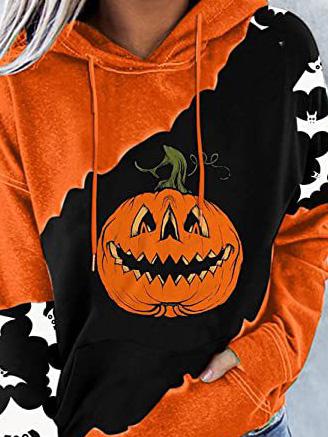 Women's Hoodies Pumpkin Bat Print Pocket Contrast Hoodie - Hoodies - INS | Online Fashion Free Shipping Clothing, Dresses, Tops, Shoes - 02/09/2021 - 20-30 - Category_Hoodies