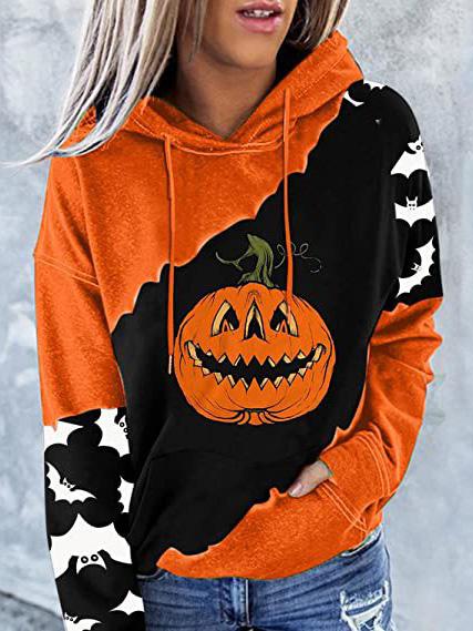 Women's Hoodies Pumpkin Bat Print Pocket Contrast Hoodie - Hoodies - INS | Online Fashion Free Shipping Clothing, Dresses, Tops, Shoes - 02/09/2021 - 20-30 - Category_Hoodies