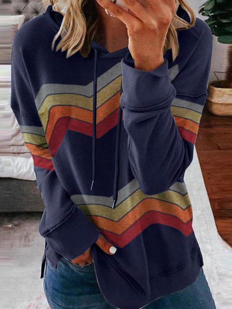 Women's Hoodies Rainbow Striped Drawstring Long Sleeve Hoody - Hoodies - INS | Online Fashion Free Shipping Clothing, Dresses, Tops, Shoes - 12/11/2021 - 20-30 - color-blue