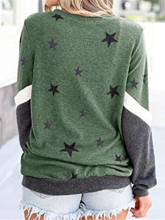 Women's Hoodies Round Neck Long Sleeve Star Print Sweatshirt - Hoodies - INS | Online Fashion Free Shipping Clothing, Dresses, Tops, Shoes - 11/08/2021 - 20-30 - color-blue