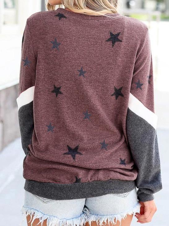 Women's Hoodies Round Neck Long Sleeve Star Print Sweatshirt - Hoodies - INS | Online Fashion Free Shipping Clothing, Dresses, Tops, Shoes - 11/08/2021 - 20-30 - color-blue