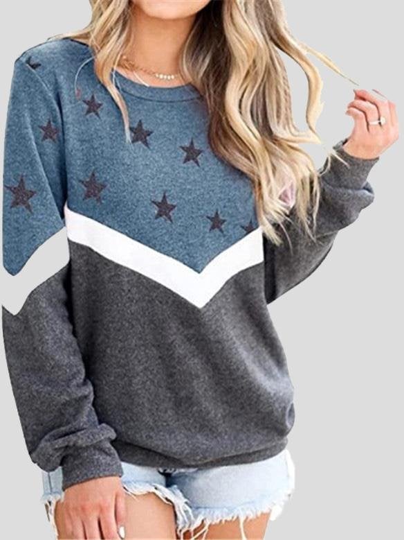 Women's Hoodies Round Neck Long Sleeve Star Print Sweatshirt - Hoodies - INS | Online Fashion Free Shipping Clothing, Dresses, Tops, Shoes - 11/08/2021 - 20-30 - color-blue