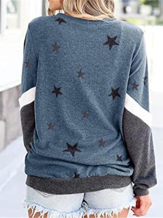 Women's Hoodies Round Neck Long Sleeve Star Print Sweatshirt - Hoodies - INS | Online Fashion Free Shipping Clothing, Dresses, Tops, Shoes - 11/08/2021 - 20-30 - color-blue