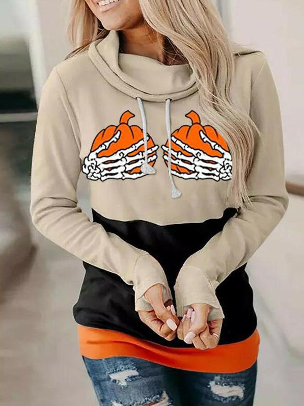 Women's Hoodies Skeleton Hand Pumpkin High Neck Long Sleeve Hoodies - Hoodies - INS | Online Fashion Free Shipping Clothing, Dresses, Tops, Shoes - 10-20 - 20/08/2021 - Category_Hoodies