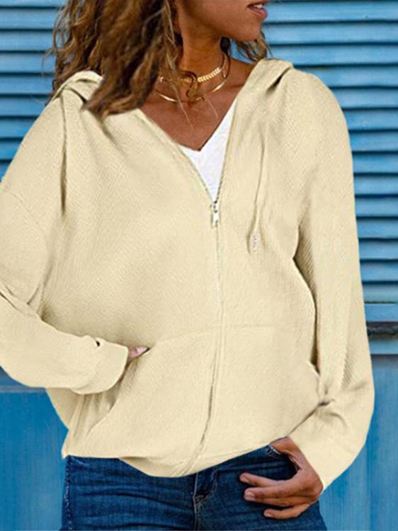 Women's Hoodies Slip-Pocket Zipper Solid Drawstring Cardigan Hoodie - Hoodies - INS | Online Fashion Free Shipping Clothing, Dresses, Tops, Shoes - 07/09/2021 - 20-30 - Category_Hoodies