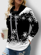 Women's Hoodies Snowflake Print Long Sleeve Double Drawstring Hoodie - Hoodies - INS | Online Fashion Free Shipping Clothing, Dresses, Tops, Shoes - 20-30 - 28/10/2021 - color-black