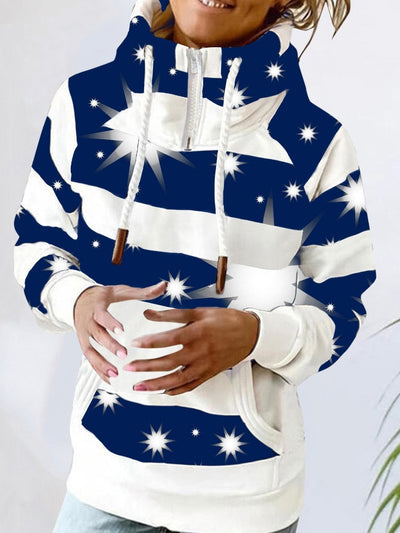 Women's Hoodies Star Stripe High Neck Pocket Long Sleeve Hoodie - Hoodies - INS | Online Fashion Free Shipping Clothing, Dresses, Tops, Shoes - 18/10/2021 - 20-30 - color-blue