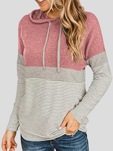 Women's Hoodies Striped Panel Long Sleeve Drawstring Hoody - Hoodies - INS | Online Fashion Free Shipping Clothing, Dresses, Tops, Shoes - 17/11/2021 - 20-30 - color-black