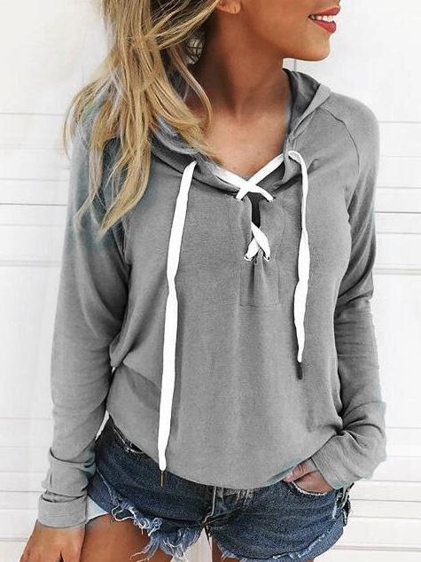 Women's Hoodies V-Neck Tie Long Sleeve Casual Hoodie - Hoodies - INS | Online Fashion Free Shipping Clothing, Dresses, Tops, Shoes - 10-20 - 14/09/2021 - Category_Hoodies