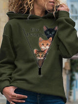 Women's Hoodies Zipper Cute Cat Long Sleeve Hoodie - Hoodies - INS | Online Fashion Free Shipping Clothing, Dresses, Tops, Shoes - 20-30 - 28/10/2021 - color-army_green