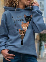 Women's Hoodies Zipper Cute Cat Long Sleeve Hoodie - Hoodies - INS | Online Fashion Free Shipping Clothing, Dresses, Tops, Shoes - 20-30 - 28/10/2021 - color-army_green