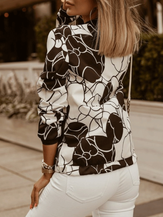 Women's Jackets Black And White Print Slim Long Sleeve Cropped Jacket - Coats & Jackets - INS | Online Fashion Free Shipping Clothing, Dresses, Tops, Shoes - 20-30 - 29/09/2021 - Coats & Jackets