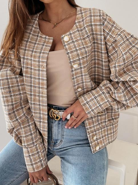 Women's Jackets Check Printed Long Sleeve Short Jacket - Coats & Jackets - INS | Online Fashion Free Shipping Clothing, Dresses, Tops, Shoes - 09/08/2021 - 20-30 - Category_Coats & Jackets