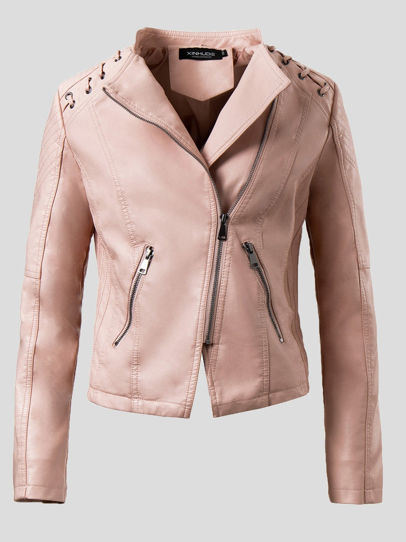 Women's Jackets Fashion Lapel Zip Leather Jacket - Coats & Jackets - INS | Online Fashion Free Shipping Clothing, Dresses, Tops, Shoes - 26/08/2021 - Coats & Jackets - color-beige