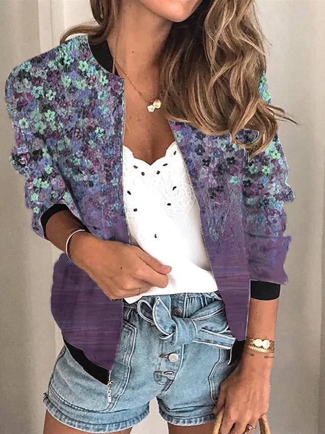 Women's Jackets Floral Print Long Sleeve Short Jacket - Coats & Jackets - INS | Online Fashion Free Shipping Clothing, Dresses, Tops, Shoes - 17/09/2021 - Coats & Jackets - Color_Blue