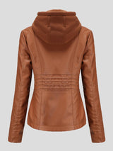 Women's Jackets Hooded Zipper Detachable Pu Leather Jacket - Coats & Jackets - INS | Online Fashion Free Shipping Clothing, Dresses, Tops, Shoes - 27/08/2021 - Coats & Jackets - color-apricot