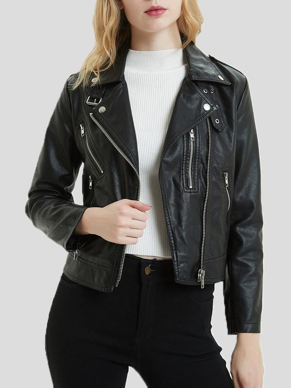 Women's Jackets Lapel Collar Button Motorcycle PU Short Leather Jacket - Coats & Jackets - INS | Online Fashion Free Shipping Clothing, Dresses, Tops, Shoes - 29/11/2021 - Coats & Jackets - color-black