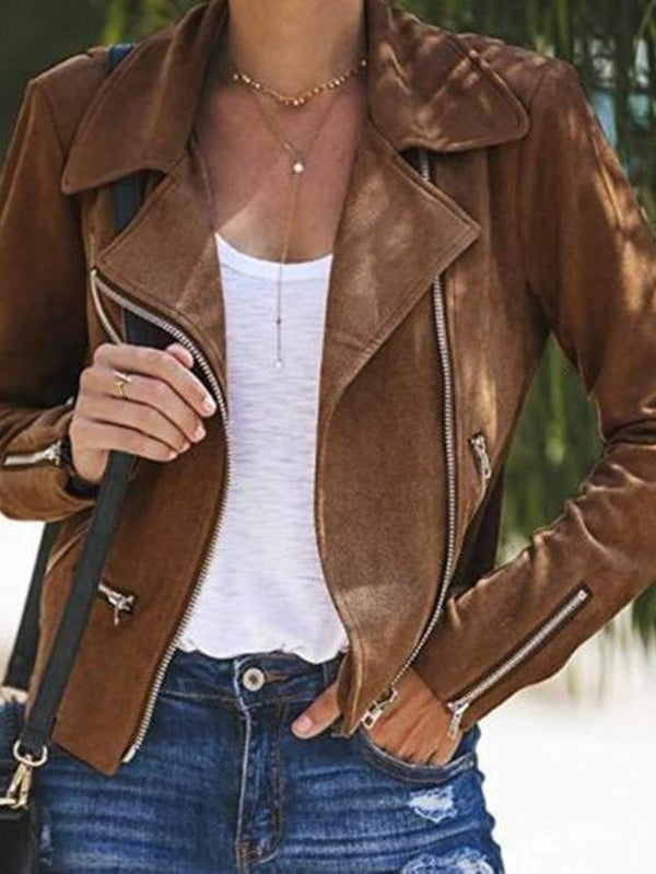 Women's Jackets Lapel Long Sleeve Zipper Short Jacket - Coats & Jackets - INS | Online Fashion Free Shipping Clothing, Dresses, Tops, Shoes - 23/10/2021 - 30-40 - Coats & Jackets