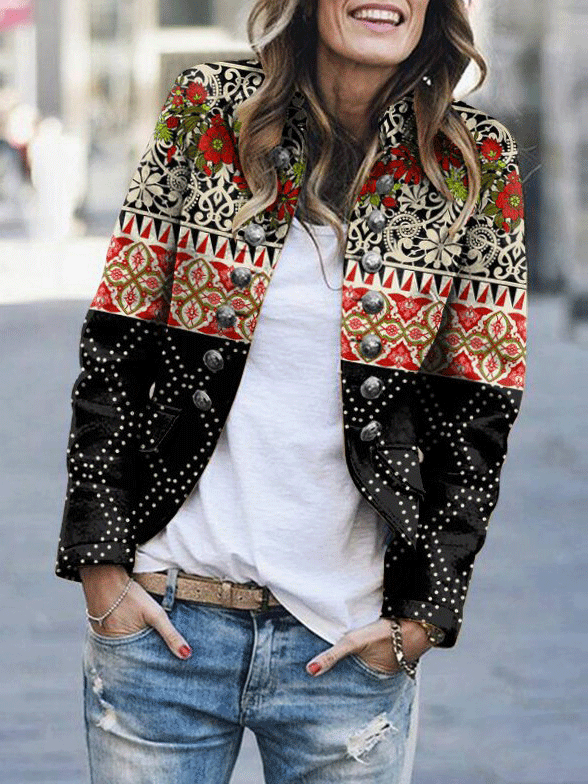 Women's Jackets Lapel Printed Long Sleeve Slim Casual Jacket - Coats & Jackets - INS | Online Fashion Free Shipping Clothing, Dresses, Tops, Shoes - 23/10/2021 - 30-40 - Coats & Jackets