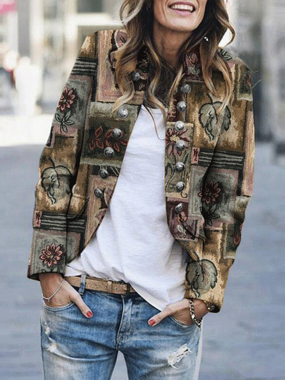 Women's Jackets Lapel Printed Long Sleeve Slim Casual Jacket - Coats & Jackets - INS | Online Fashion Free Shipping Clothing, Dresses, Tops, Shoes - 23/10/2021 - 30-40 - Coats & Jackets