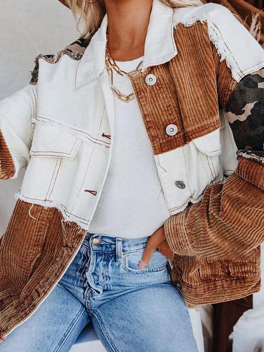 Women's Jackets Lapel Retro Camouflage Corduroy Jacket - Coats & Jackets - INS | Online Fashion Free Shipping Clothing, Dresses, Tops, Shoes - 19/10/2021 - Coats & Jackets - color-brown
