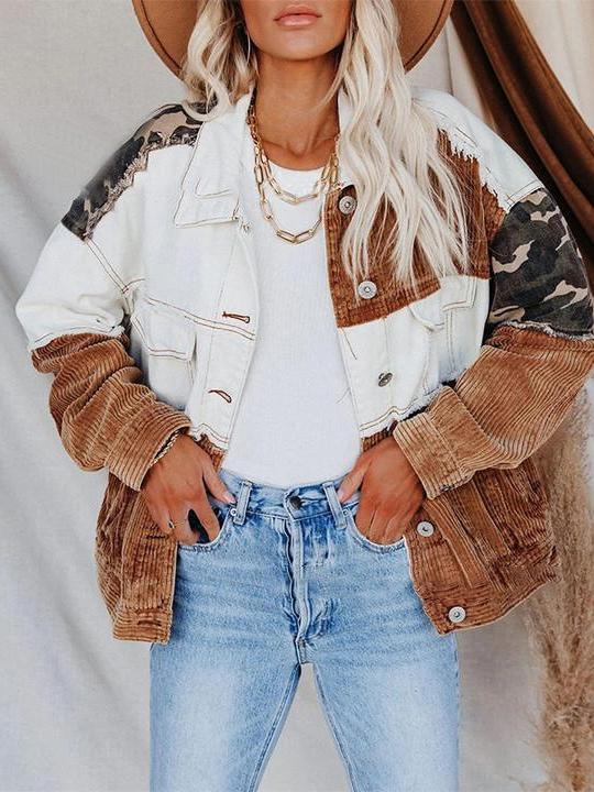 Women's Jackets Lapel Retro Camouflage Corduroy Jacket - Coats & Jackets - INS | Online Fashion Free Shipping Clothing, Dresses, Tops, Shoes - 19/10/2021 - Coats & Jackets - color-brown