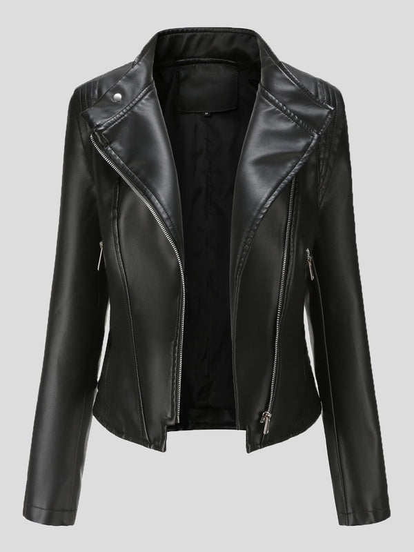 Women's Jackets Lapel Slim Long Sleeve Short PU Leather Jacket - Coats & Jackets - INS | Online Fashion Free Shipping Clothing, Dresses, Tops, Shoes - 29/11/2021 - Coats & Jackets - color-beige