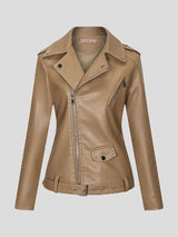 Women's Jackets Lapel Slim Zipper Temperament Pu Leather Jacket - Coats & Jackets - INS | Online Fashion Free Shipping Clothing, Dresses, Tops, Shoes - 08/27/2021 - Coats & Jackets - color-apricot