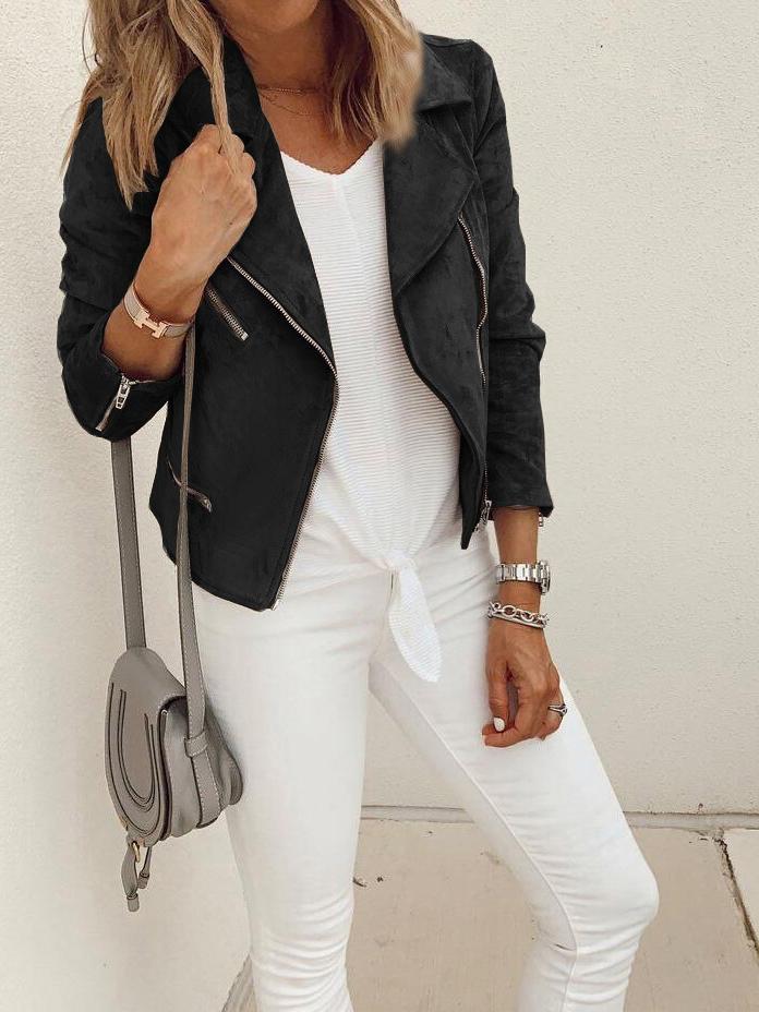 Women's Jackets Lapel Zip Long Sleeve Crop Jacket - Coats & Jackets - INS | Online Fashion Free Shipping Clothing, Dresses, Tops, Shoes - 02/11/2021 - 30-40 - Coats & Jackets