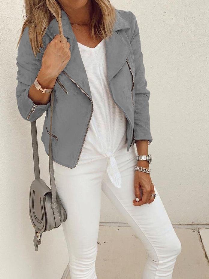 Women's Jackets Lapel Zip Long Sleeve Crop Jacket - Coats & Jackets - INS | Online Fashion Free Shipping Clothing, Dresses, Tops, Shoes - 02/11/2021 - 30-40 - Coats & Jackets