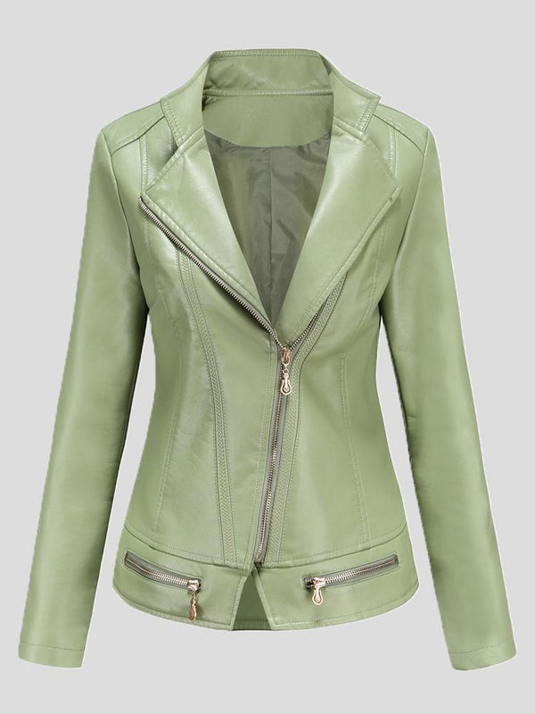 Women's Jackets Lapel Zipper Pu Jacket Small Coat - Coats & Jackets - INS | Online Fashion Free Shipping Clothing, Dresses, Tops, Shoes - 26/08/2021 - Coats & Jackets - color-black