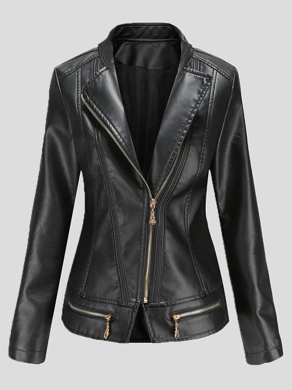 Women's Jackets Lapel Zipper Pu Jacket Small Coat - Coats & Jackets - INS | Online Fashion Free Shipping Clothing, Dresses, Tops, Shoes - 26/08/2021 - Coats & Jackets - color-black