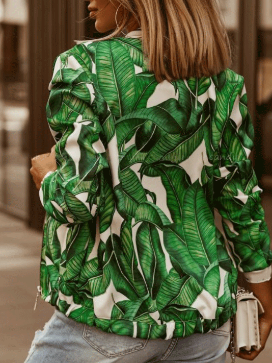 Women's Jackets Leaf Print Slim Long Sleeve Cropped Jacket - Coats & Jackets - INS | Online Fashion Free Shipping Clothing, Dresses, Tops, Shoes - 20-30 - 29/09/2021 - Coats & Jackets
