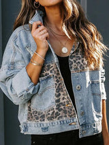 Women's Jackets Leopard Panel Pocket Denim Jacket - Coats & Jackets - INS | Online Fashion Free Shipping Clothing, Dresses, Tops, Shoes - 12/08/2021 - 40-50 - color-blue