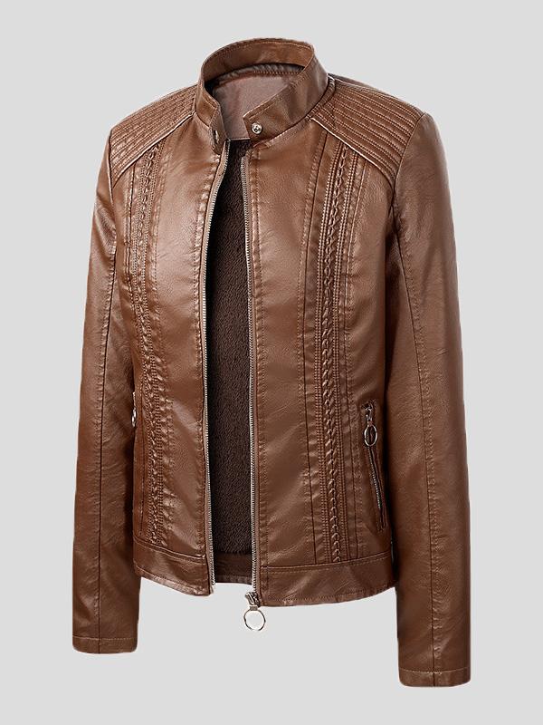 Women's Jackets Long Sleeve Pu Leather Short Motorcycle Jacket - Coats & Jackets - INS | Online Fashion Free Shipping Clothing, Dresses, Tops, Shoes - 26/08/2021 - Coats & Jackets - color-beige