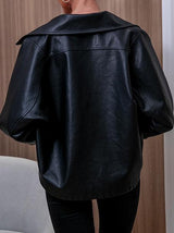 Women's Jackets Loose Lapel Long Sleeve PU Leather Jacket - Coats & Jackets - INS | Online Fashion Free Shipping Clothing, Dresses, Tops, Shoes - 29/11/2021 - Coats & Jackets - color-black