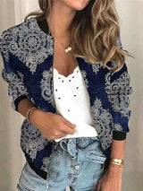 Women's Jackets Retro Print Zipped Long Sleeve Jacket - Coats & Jackets - INS | Online Fashion Free Shipping Clothing, Dresses, Tops, Shoes - 20-30 - 27/10/2021 - Coats & Jackets