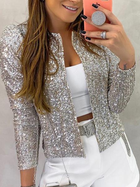 Women's Jackets Shiny Long Sleeve Crop Jacket - Coats & Jackets - INS | Online Fashion Free Shipping Clothing, Dresses, Tops, Shoes - 13/10/2021 - 30-40 - Coats & Jackets