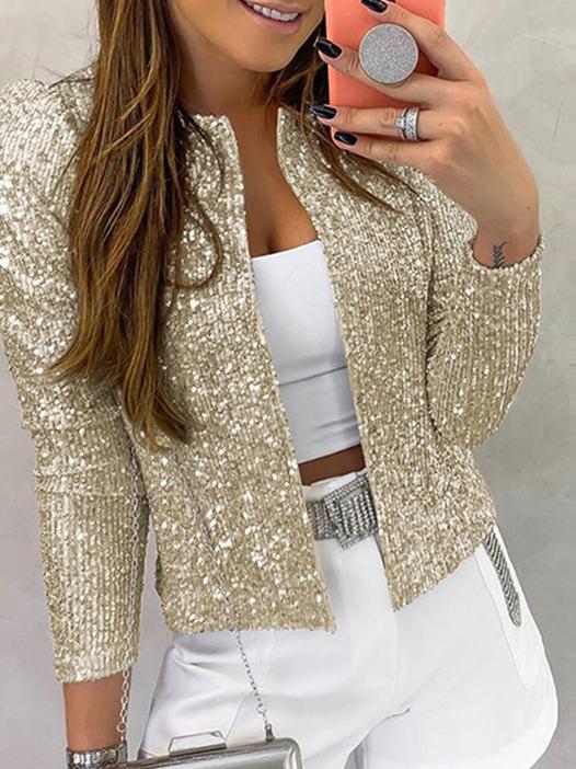 Women's Jackets Shiny Long Sleeve Crop Jacket - Coats & Jackets - INS | Online Fashion Free Shipping Clothing, Dresses, Tops, Shoes - 13/10/2021 - 30-40 - Coats & Jackets