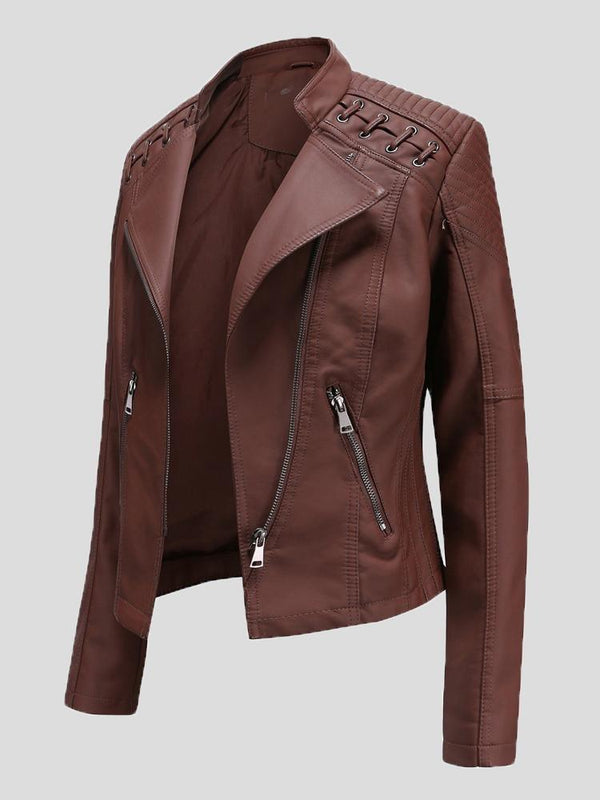 Women's Jackets Short Slim Leather Motorcycle Jacket - Coats & Jackets - INS | Online Fashion Free Shipping Clothing, Dresses, Tops, Shoes - 27/08/2021 - Coats & Jackets - color-black