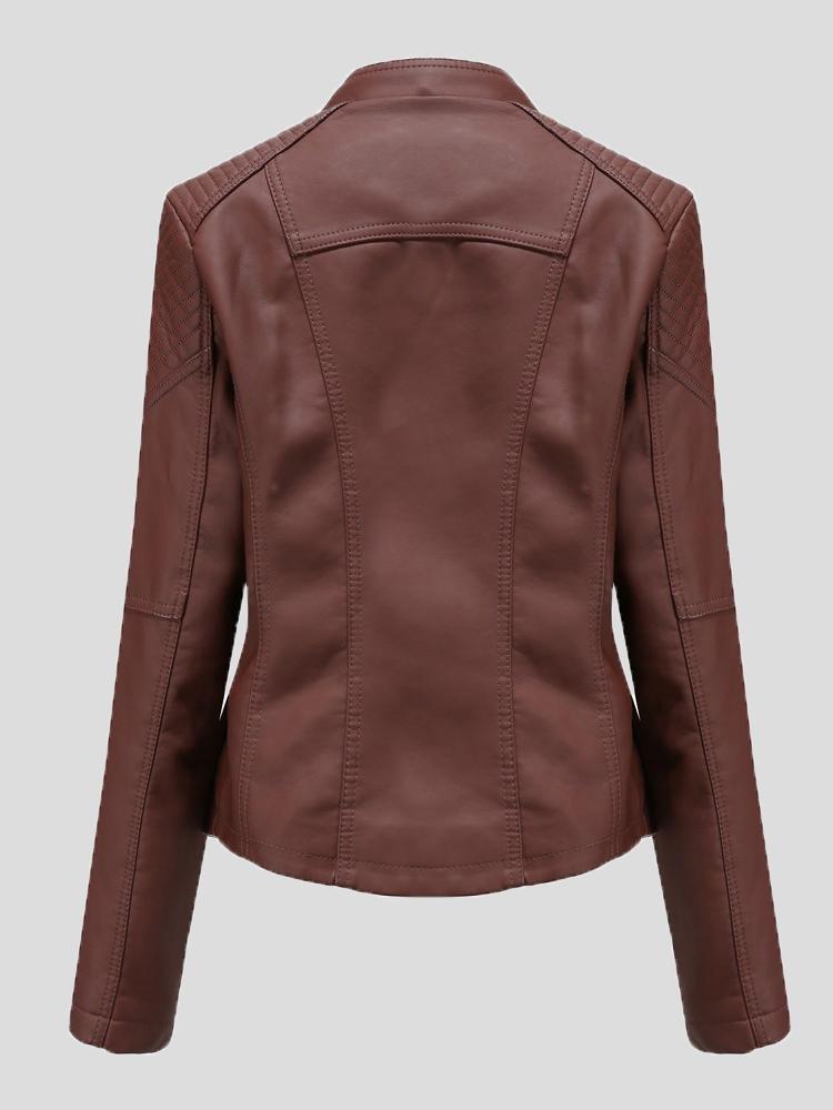 Women's Jackets Short Slim Leather Motorcycle Jacket - Coats & Jackets - INS | Online Fashion Free Shipping Clothing, Dresses, Tops, Shoes - 27/08/2021 - Coats & Jackets - color-black