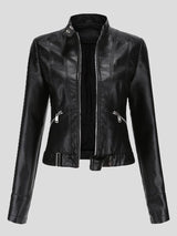 Women's Jackets Short Stand-Up Collar Zipped Leather Jacket - Coats & Jackets - INS | Online Fashion Free Shipping Clothing, Dresses, Tops, Shoes - 26/08/2021 - Coats & Jackets - color-black