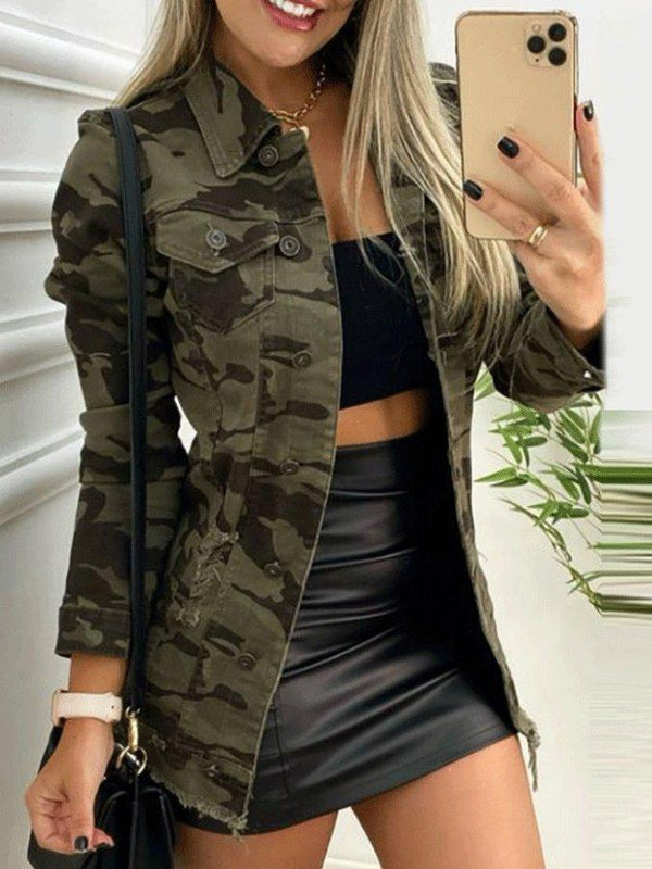Women's Jackets Single-Breasted Pocket Long Sleeve Camouflage Jacket - Coats & Jackets - INS | Online Fashion Free Shipping Clothing, Dresses, Tops, Shoes - 29/10/2021 - 40-50 - Coats & Jackets